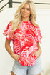 Artistic Muse Abstract Print Ruffle Cascade Mock Neck Blouse